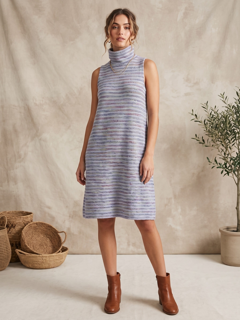 Anthropologie Akemi + Kin Textured Striped Funnel Neck Dress Medium